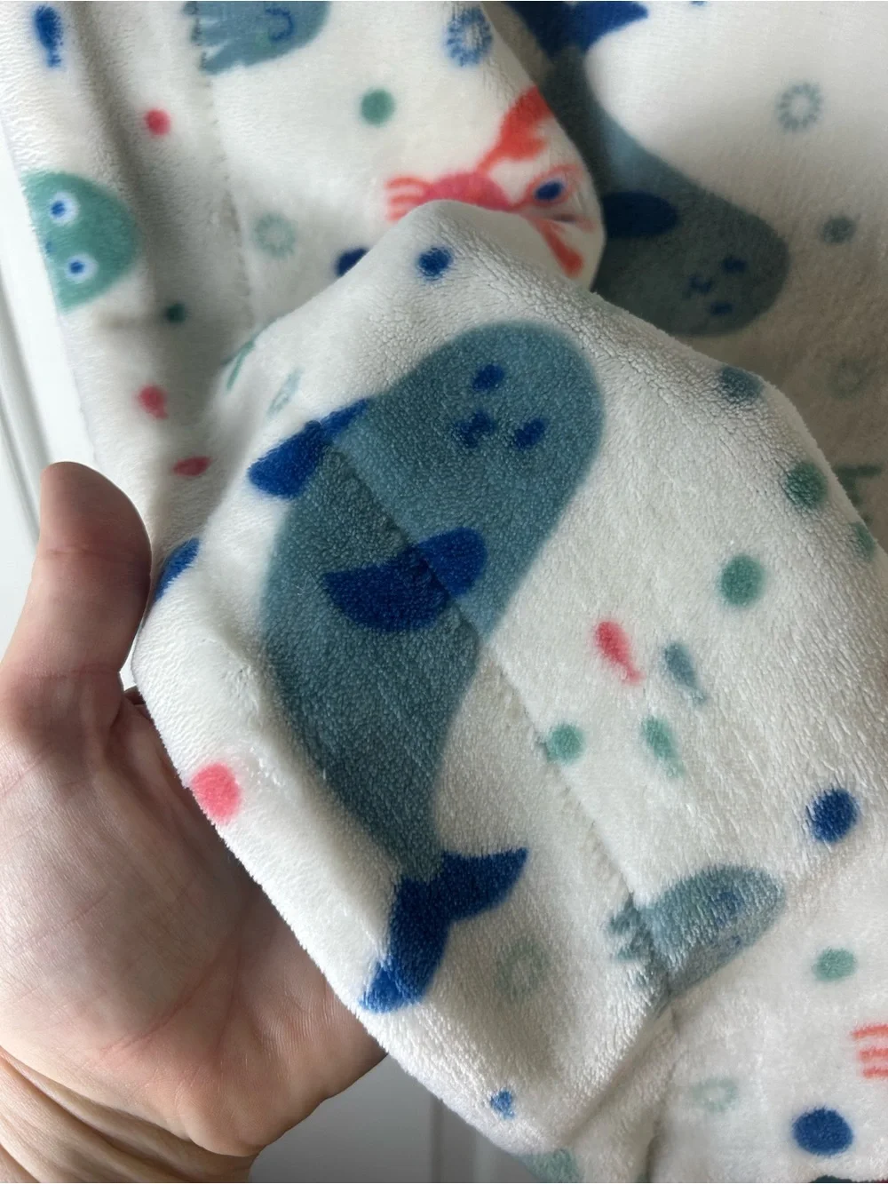 Seal Crab Jellyfish Baby Blanket Starfish Blue White Plush Soft Fish Dots Lovey